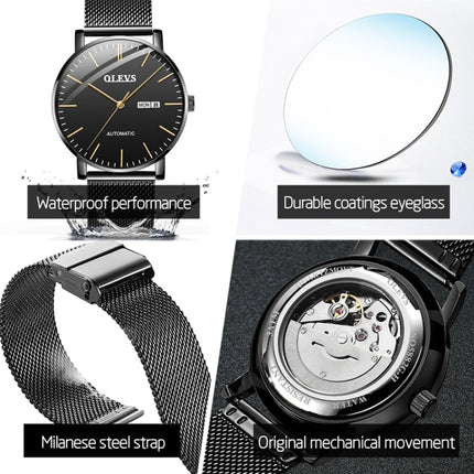 OLEVS 5882 Men Business Ultra-thin Waterproof Automatic Mechanical Watch(Steel Strap Black)-garmade.com