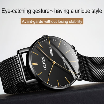 OLEVS 5882 Men Business Ultra-thin Waterproof Automatic Mechanical Watch(Steel Strap Black)-garmade.com