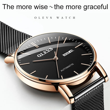 OLEVS 5882 Men Business Ultra-thin Waterproof Automatic Mechanical Watch(Leather Strap Black)-garmade.com
