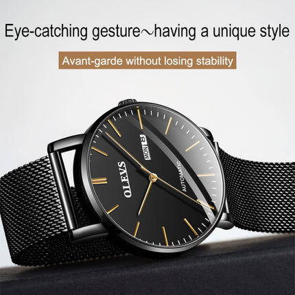 OLEVS 5882 Men Business Ultra-thin Waterproof Automatic Mechanical Watch(Leather Strap White)-garmade.com