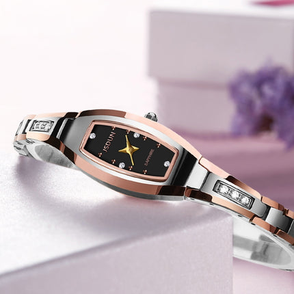 JIN SHI DUN 6530 Women Fashion Dual Calendar Luminous Quartz Watch(Rose Gold Black)-garmade.com