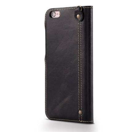 For iPhone 6 Denior Oil Wax Cowhide Magnetic Button Horizontal Flip Leather Case with Card Slots & Wallet(Black)-garmade.com