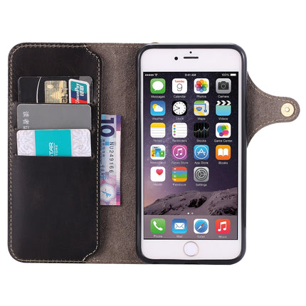 For iPhone 6 Denior Oil Wax Cowhide Magnetic Button Horizontal Flip Leather Case with Card Slots & Wallet(Black)-garmade.com