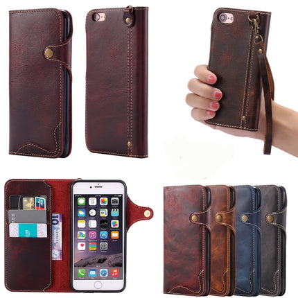 For iPhone 6 Denior Oil Wax Cowhide Magnetic Button Horizontal Flip Leather Case with Card Slots & Wallet(Dark Blue)-garmade.com