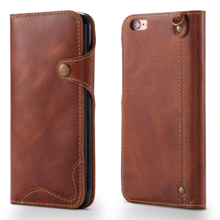 For iPhone 6 Denior Oil Wax Cowhide Magnetic Button Horizontal Flip Leather Case with Card Slots & Wallet(Brown)-garmade.com