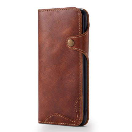 For iPhone 6 Denior Oil Wax Cowhide Magnetic Button Horizontal Flip Leather Case with Card Slots & Wallet(Brown)-garmade.com
