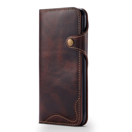 For iPhone 6 Denior Oil Wax Cowhide Magnetic Button Horizontal Flip Leather Case with Card Slots & Wallet(Dark Red)-garmade.com