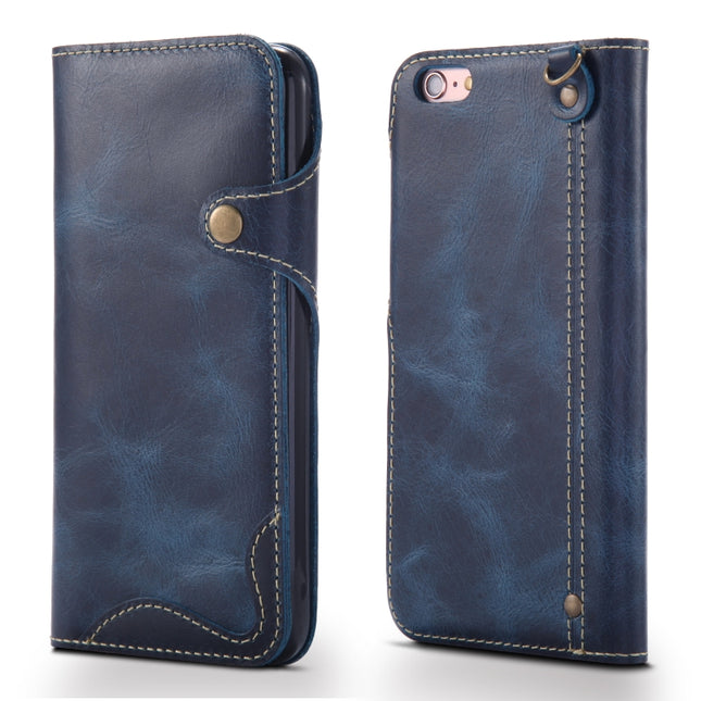For iPhone 6 Plus / 6s Plus Denior Oil Wax Cowhide Magnetic Button Horizontal Flip Leather Case with Card Slots & Wallet(Dark Blue)-garmade.com