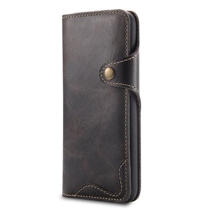 For iPhone X / XS Denior Oil Wax Cowhide Magnetic Button Horizontal Flip Leather Case with Card Slots & Wallet(Black)-garmade.com