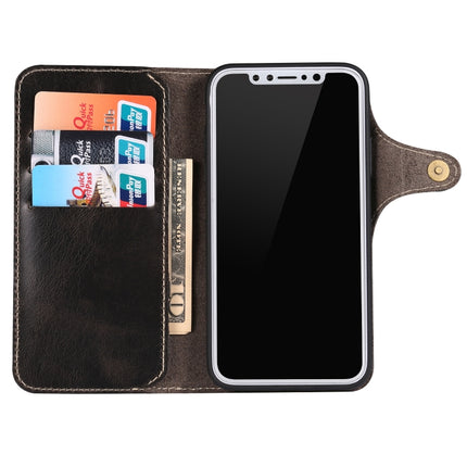 For iPhone X / XS Denior Oil Wax Cowhide Magnetic Button Horizontal Flip Leather Case with Card Slots & Wallet(Black)-garmade.com