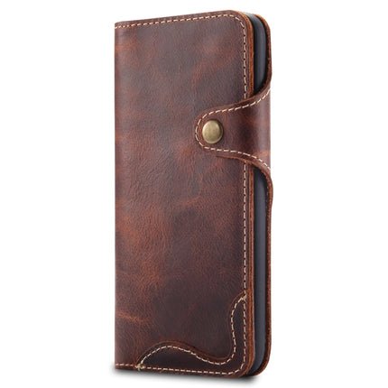 For iPhone XS Max Denior Oil Wax Cowhide Magnetic Button Horizontal Flip Leather Case with Card Slots & Wallet(Brown)-garmade.com