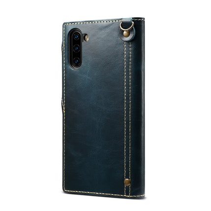 For Galaxy Note 10 Denior Oil Wax Cowhide Magnetic Button Horizontal Flip Leather Case with Card Slots & Wallet(Dark Blue)-garmade.com
