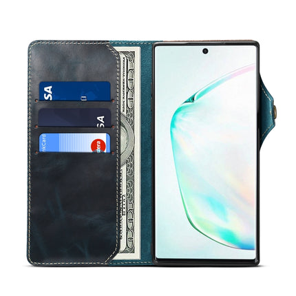 For Galaxy Note 10 Denior Oil Wax Cowhide Magnetic Button Horizontal Flip Leather Case with Card Slots & Wallet(Dark Blue)-garmade.com