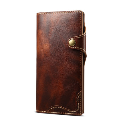 For Galaxy Note 10 Denior Oil Wax Cowhide Magnetic Button Horizontal Flip Leather Case with Card Slots & Wallet(Brown)-garmade.com
