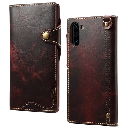 For Galaxy Note 10 Denior Oil Wax Cowhide Magnetic Button Horizontal Flip Leather Case with Card Slots & Wallet(Dark Red)-garmade.com