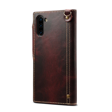 For Galaxy Note 10 Denior Oil Wax Cowhide Magnetic Button Horizontal Flip Leather Case with Card Slots & Wallet(Dark Red)-garmade.com