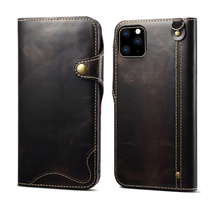 For iPhone 11 Denior Oil Wax Cowhide Magnetic Button Horizontal Flip Leather Case with Card Slots & Wallet(Black)-garmade.com
