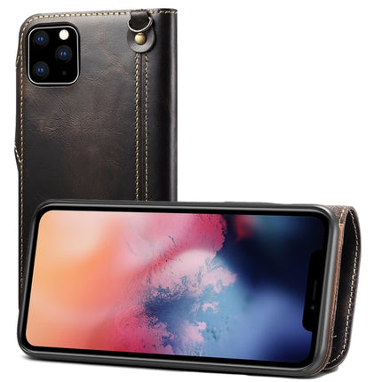 For iPhone 11 Denior Oil Wax Cowhide Magnetic Button Horizontal Flip Leather Case with Card Slots & Wallet(Black)-garmade.com