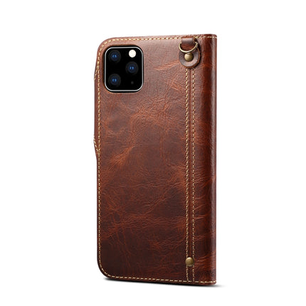 For iPhone 11 Denior Oil Wax Cowhide Magnetic Button Horizontal Flip Leather Case with Card Slots & Wallet(Brown)-garmade.com