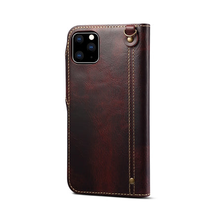 For iPhone 11 Denior Oil Wax Cowhide Magnetic Button Horizontal Flip Leather Case with Card Slots & Wallet(Dark Red)-garmade.com
