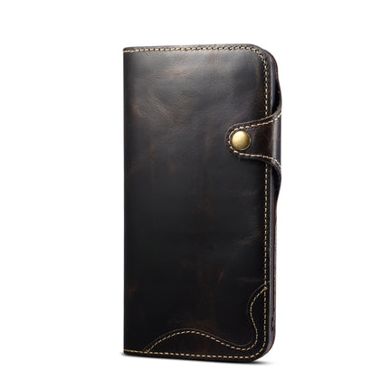 For iPhone 11 Pro Denior Oil Wax Cowhide Magnetic Button Horizontal Flip Leather Case with Card Slots & Wallet(Black)-garmade.com