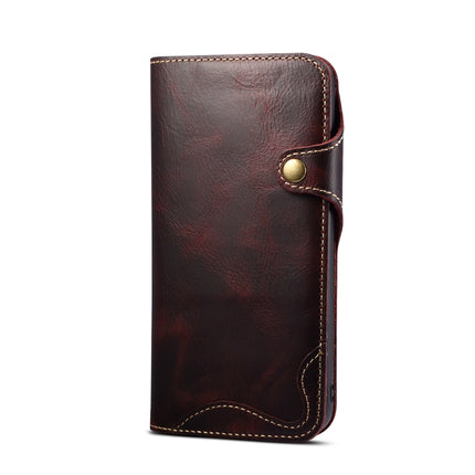 For iPhone 11 Pro Denior Oil Wax Cowhide Magnetic Button Horizontal Flip Leather Case with Card Slots & Wallet(Dark Red)-garmade.com