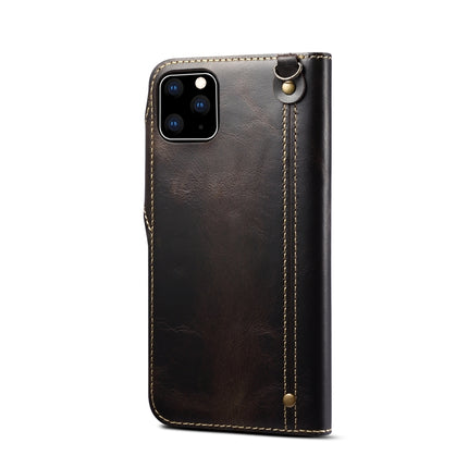 For iPhone 11 Pro Max Denior Oil Wax Cowhide Magnetic Button Horizontal Flip Leather Case with Card Slots & Wallet(Black)-garmade.com
