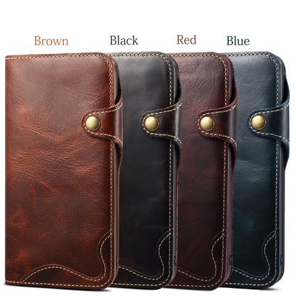 For iPhone 11 Pro Max Denior Oil Wax Cowhide Magnetic Button Horizontal Flip Leather Case with Card Slots & Wallet(Brown)-garmade.com
