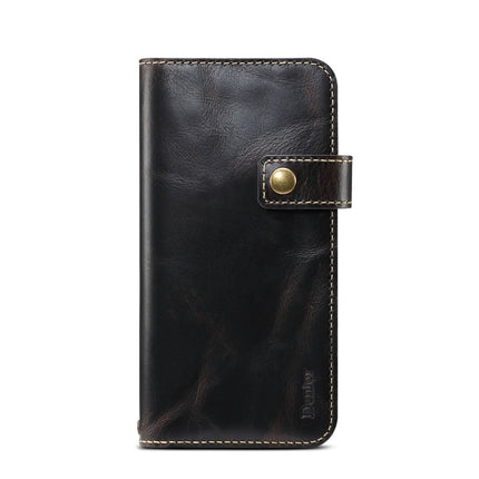 For iPhone X / XS Denior Oil Wax Cowhide DK Magnetic Button Horizontal Flip Leather Case with Holder & Card Slots & Wallet(Black)-garmade.com