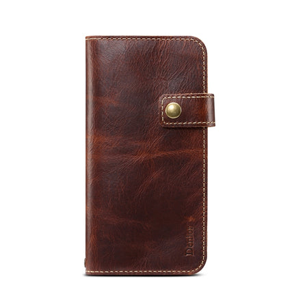 For iPhone X / XS Denior Oil Wax Cowhide DK Magnetic Button Horizontal Flip Leather Case with Holder & Card Slots & Wallet(Brown)-garmade.com