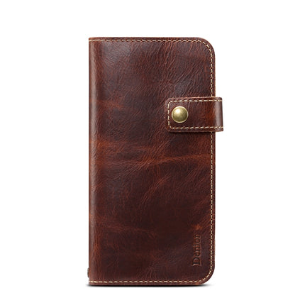 For iPhone XS Max Denior Oil Wax Cowhide DK Magnetic Button Horizontal Flip Leather Case with Holder & Card Slots & Wallet(Brown)-garmade.com