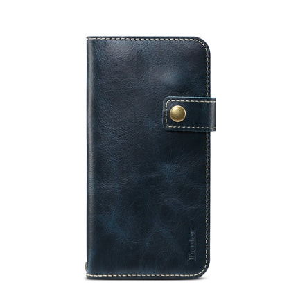 For iPhone XS Max Denior Oil Wax Cowhide DK Magnetic Button Horizontal Flip Leather Case with Holder & Card Slots & Wallet(Dark Blue)-garmade.com