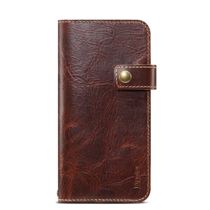 For iPhone 11 Denior Oil Wax Cowhide DK Magnetic Button Horizontal Flip Leather Case with Holder & Card Slots & Wallet(Brown)-garmade.com