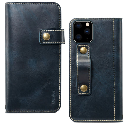 For iPhone 11 Denior Oil Wax Cowhide DK Magnetic Button Horizontal Flip Leather Case with Holder & Card Slots & Wallet(Dark Blue)-garmade.com