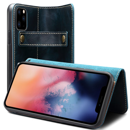 For iPhone 11 Denior Oil Wax Cowhide DK Magnetic Button Horizontal Flip Leather Case with Holder & Card Slots & Wallet(Dark Blue)-garmade.com