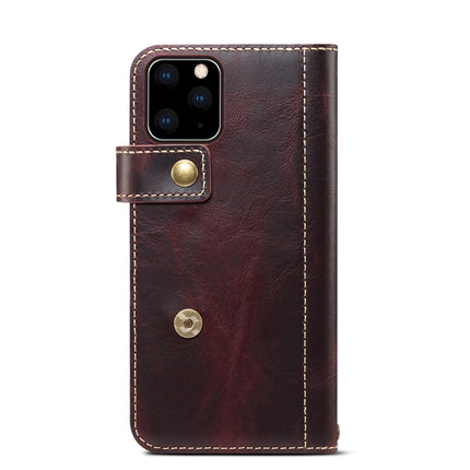 For iPhone 11 Pro Denior Oil Wax Cowhide DK Magnetic Button Horizontal Flip Leather Case with Holder & Card Slots & Wallet(Dark Red)-garmade.com