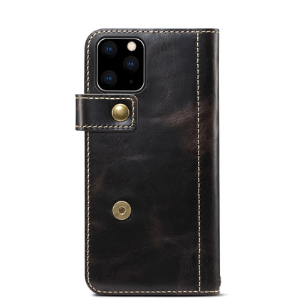 For iPhone 11 Pro Max Denior Oil Wax Cowhide DK Magnetic Button Horizontal Flip Leather Case with Holder & Card Slots & Wallet(Black)-garmade.com