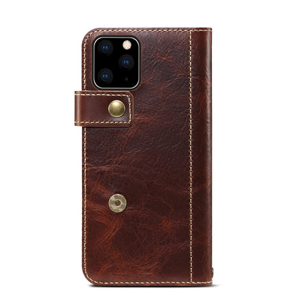 For iPhone 11 Pro Max Denior Oil Wax Cowhide DK Magnetic Button Horizontal Flip Leather Case with Holder & Card Slots & Wallet(Brown)-garmade.com