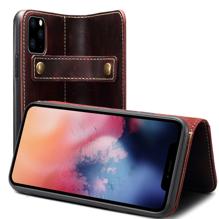 For iPhone 11 Pro Max Denior Oil Wax Cowhide DK Magnetic Button Horizontal Flip Leather Case with Holder & Card Slots & Wallet(Dark Red)-garmade.com