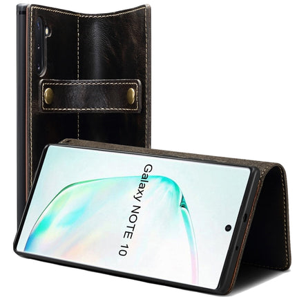 For Galaxy Note 10 Denior Oil Wax Cowhide DK Magnetic Button Horizontal Flip Leather Case with Holder & Card Slots & Wallet(Black)-garmade.com