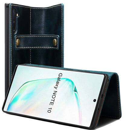 For Galaxy Note 10 Denior Oil Wax Cowhide DK Magnetic Button Horizontal Flip Leather Case with Holder & Card Slots & Wallet(Dark Blue)-garmade.com