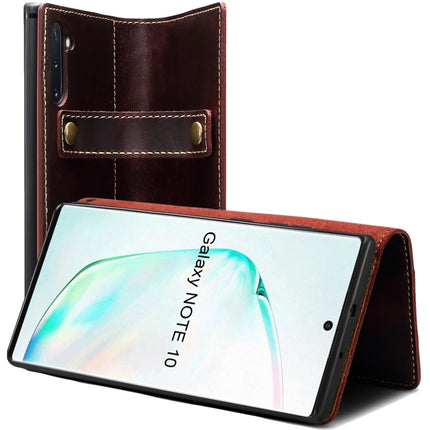 For Galaxy Note 10 Denior Oil Wax Cowhide DK Magnetic Button Horizontal Flip Leather Case with Holder & Card Slots & Wallet(Dark Red)-garmade.com