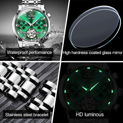 OLEVS 6607 Multi-function Men Big Flywheel Automatic Waterproof Mechanical Watch(Green)-garmade.com