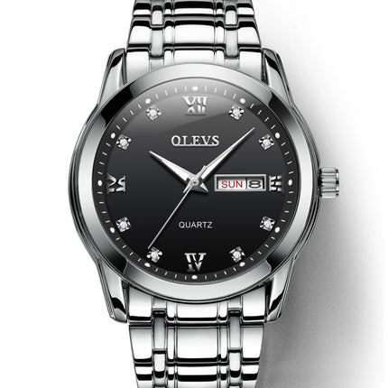 OLEVS 8691 Men Business Luminous Dual Calendar Design Waterproof Quartz Watch(Black)-garmade.com