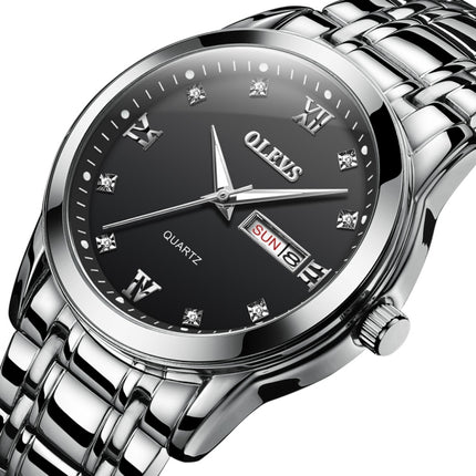 OLEVS 8691 Men Business Luminous Dual Calendar Design Waterproof Quartz Watch(Black)-garmade.com