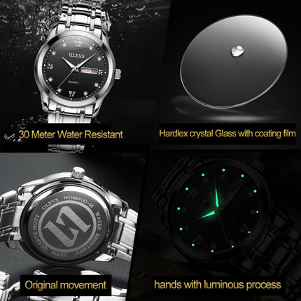 OLEVS 8691 Men Business Luminous Dual Calendar Design Waterproof Quartz Watch(Black)-garmade.com