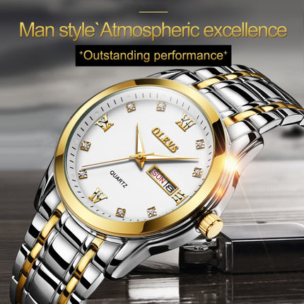 OLEVS 8691 Men Business Luminous Dual Calendar Design Waterproof Quartz Watch(Black)-garmade.com