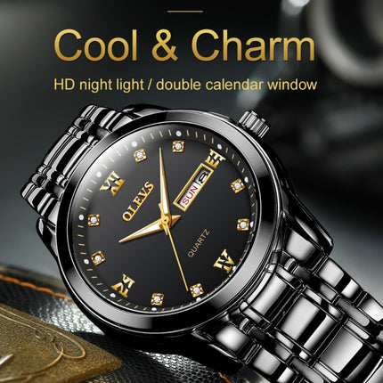 OLEVS 8691 Men Business Luminous Dual Calendar Design Waterproof Quartz Watch(Black)-garmade.com