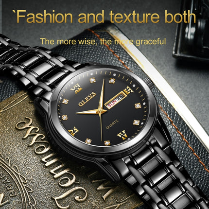 OLEVS 8691 Men Business Luminous Dual Calendar Design Waterproof Quartz Watch(Black)-garmade.com