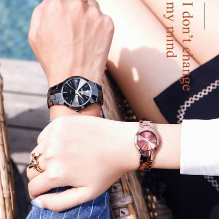 1 Pair OLEVS 8697 Couple Fashion Waterproof Luminous Quartz Watch(Black + Rose Gold)-garmade.com